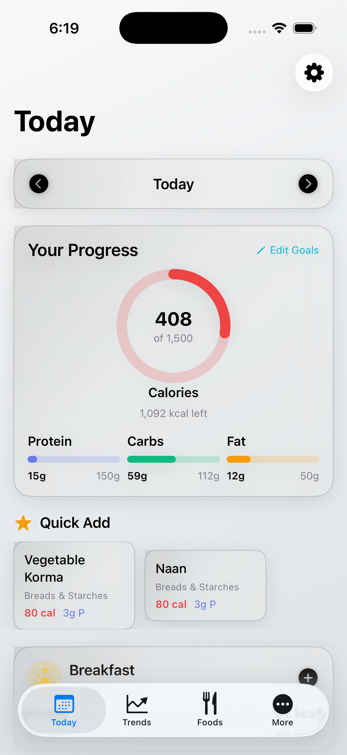 PearPenguin Today View - Track your daily nutrition progress